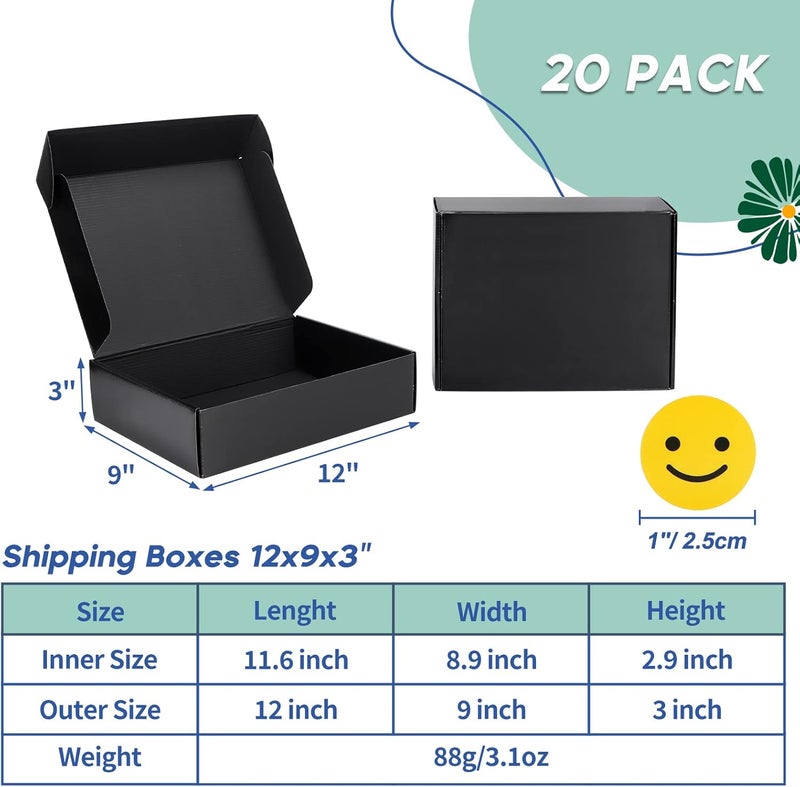 Rempry 12x9x3 Inches Black Shipping Boxes 20 Pack, Corrugated Cardboard Mailer Boxes for Packaging, Gift Boxes with Lids for Small Business - Image 2
